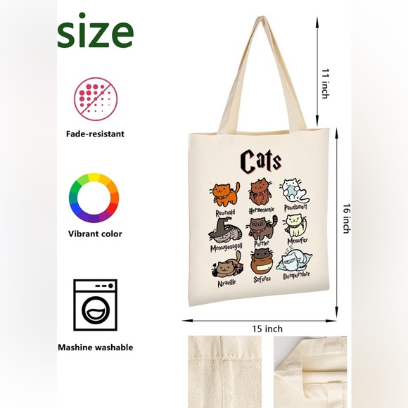 NIP Potter Cats Funny Cotton and Canvas Reusable Tote Bag - Picture 2 of 8